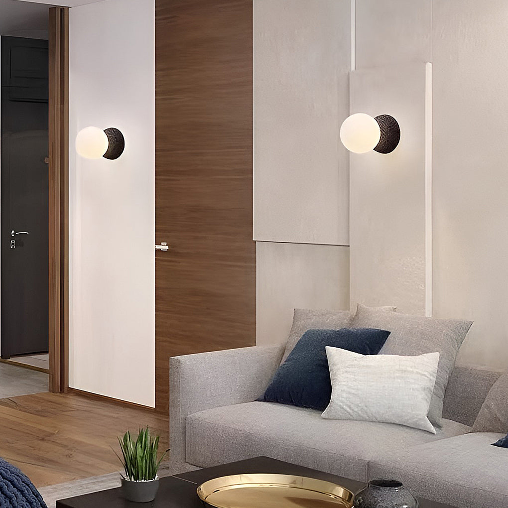 Modern Minimalist Cement Pendant Light or Wall Sconce — Black & White, LED, 4.7" Diameter