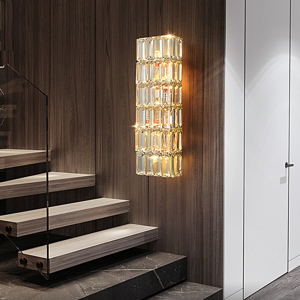 Postmodern Crystal Wall Sconce — Gold Iron, Three-Step Dimming, Round / Rectangular