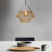 Retro Industrial Pendant Light — Cement and Iron Cage, E27, 13" Diameter, Kitchen Island / Dining