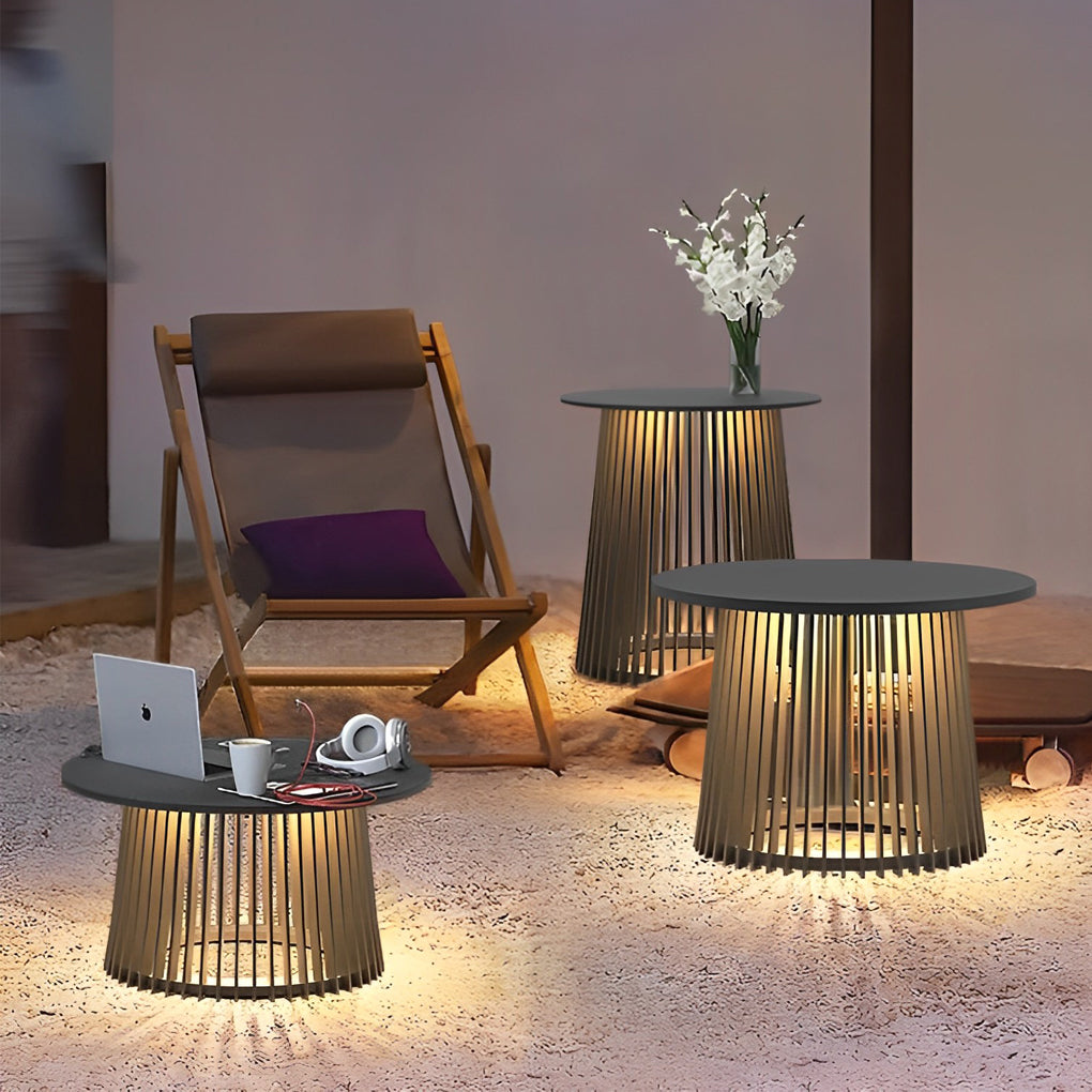 Round Iron Cage Outdoor Solar Lantern Table — Retro Modern, RGB 16-Color + Warm White LED, IP65, 20" Diameter