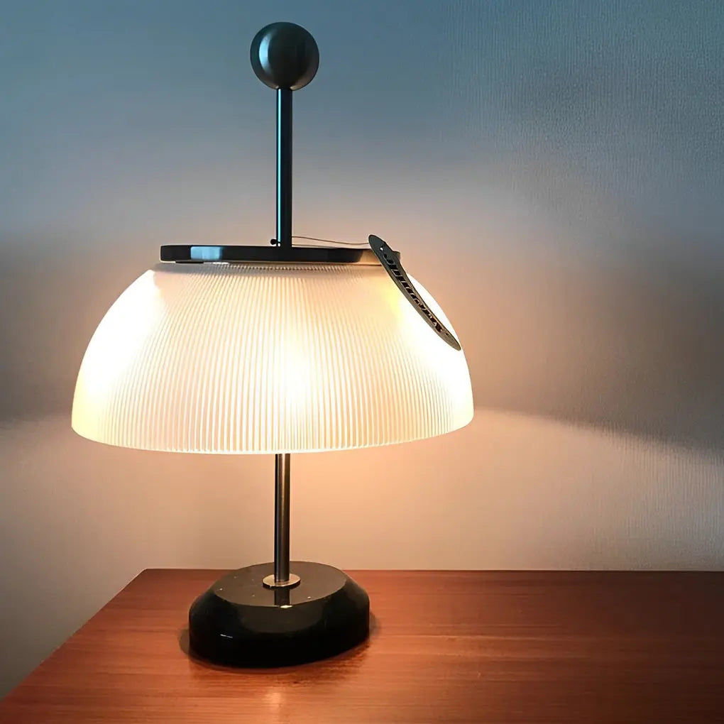 Italian Accent Table Lamps with Ribbed Glass Bowls and Metal Base Luxe
