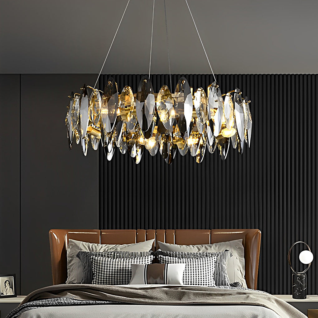 Oval Crystal Chandelier — Smoke Gray & Transparent K9 Crystal, Iron, LED, 3000K Warm White, 20"–39" Diameter
