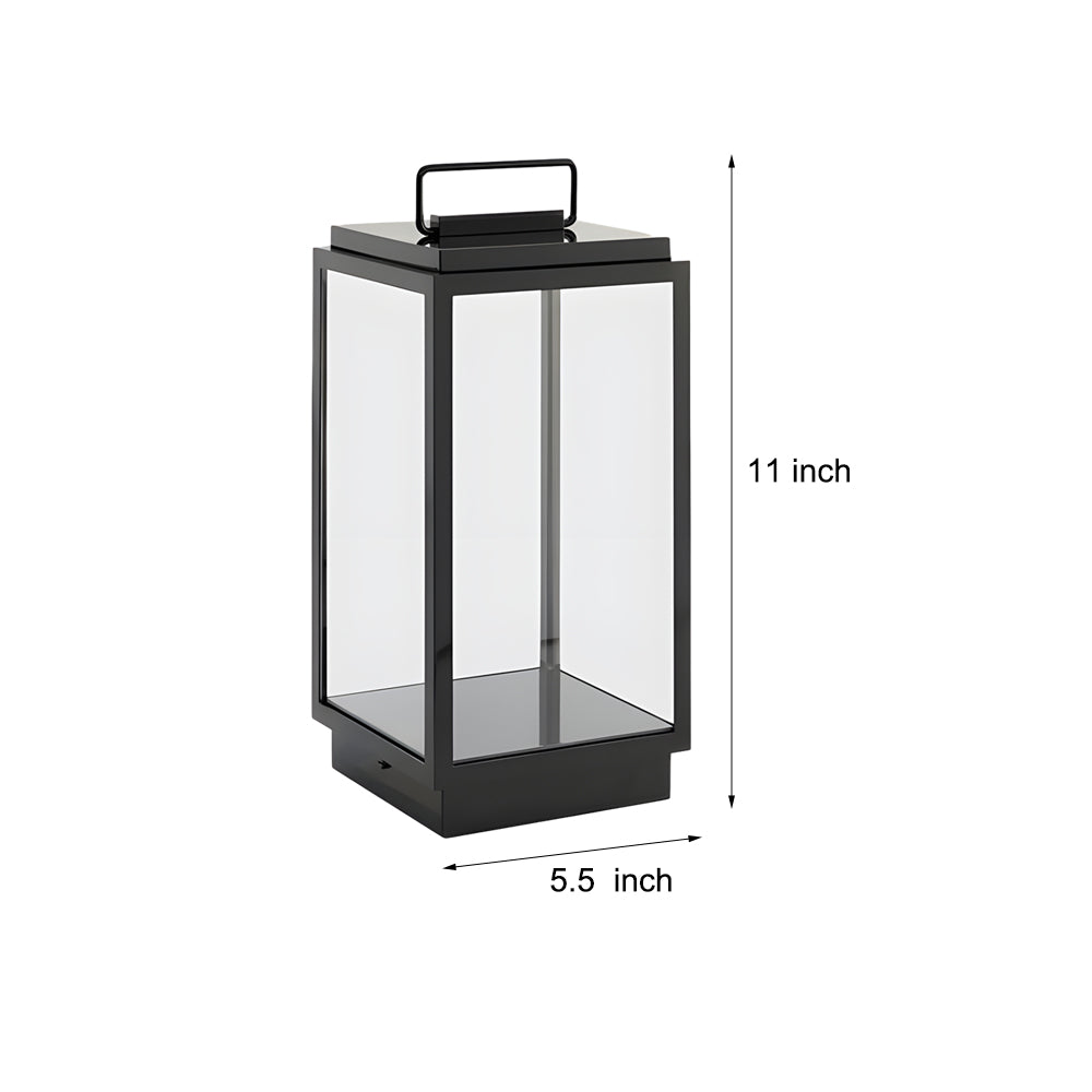 Modern Portable Outdoor Lantern — Black Stainless Steel and Glass, LED 3000K, IP54, 11"