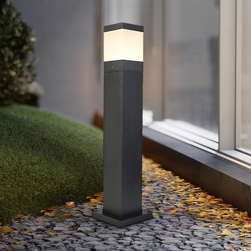 Minimalist Square Outdoor Bollard Light — Aluminum & Acrylic, Black, COB LED, IP65, Hardwired, 15.7" / 23.6" / 31.5"