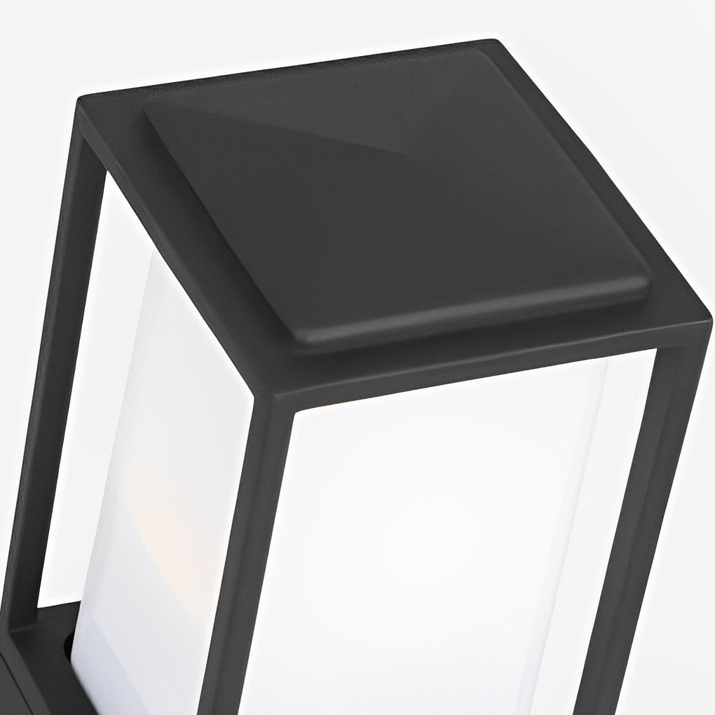 Cubic Bollard Lawn Lantern — Black Aluminum and Glass, 110V Low-Voltage LED, 3000K, IP33 Weatherproof, 4"×4"×8"