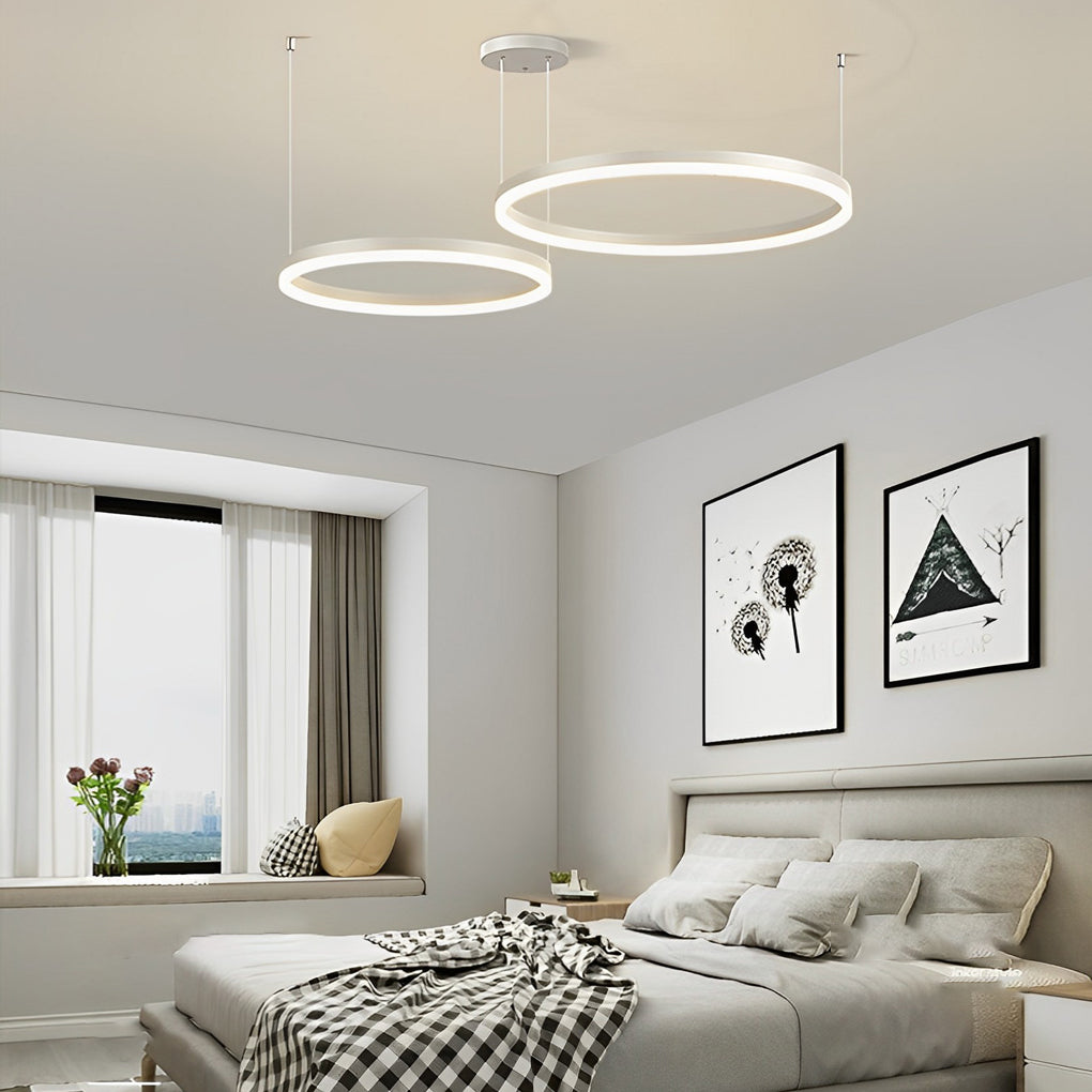 Circular Ring Modern Chandelier — Iron and Acrylic, White, 3-Step Dimming LED, 64W–113W, Multiple Configurations