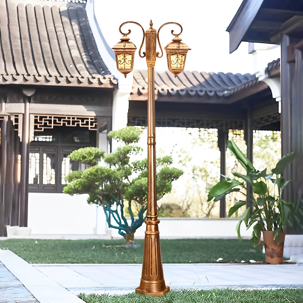 2-Light Retro Outdoor Post Light — Die-Cast Aluminum and Glass, Bronze/Black, E27, IP65, Hardwired, 21.7" W × 116.1" H