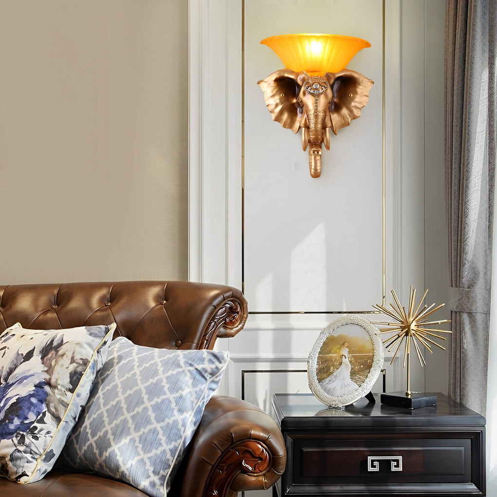Elephant-Shape Diffused Wall Sconce — Resin and Glass, E27, 3000K Warm White, 14.2" × 16.5"