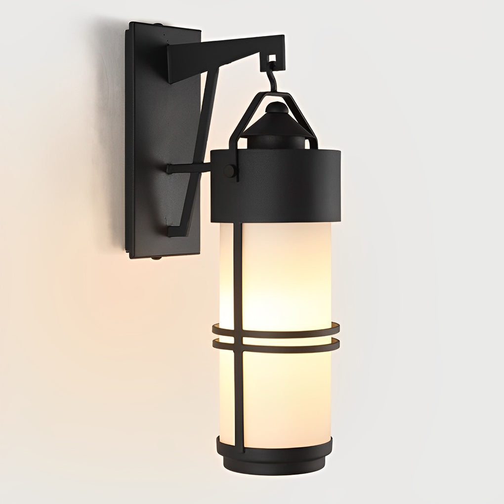 Country Retro Outdoor Wall Sconce — Black Iron and Glass, Waterproof Lantern-Style