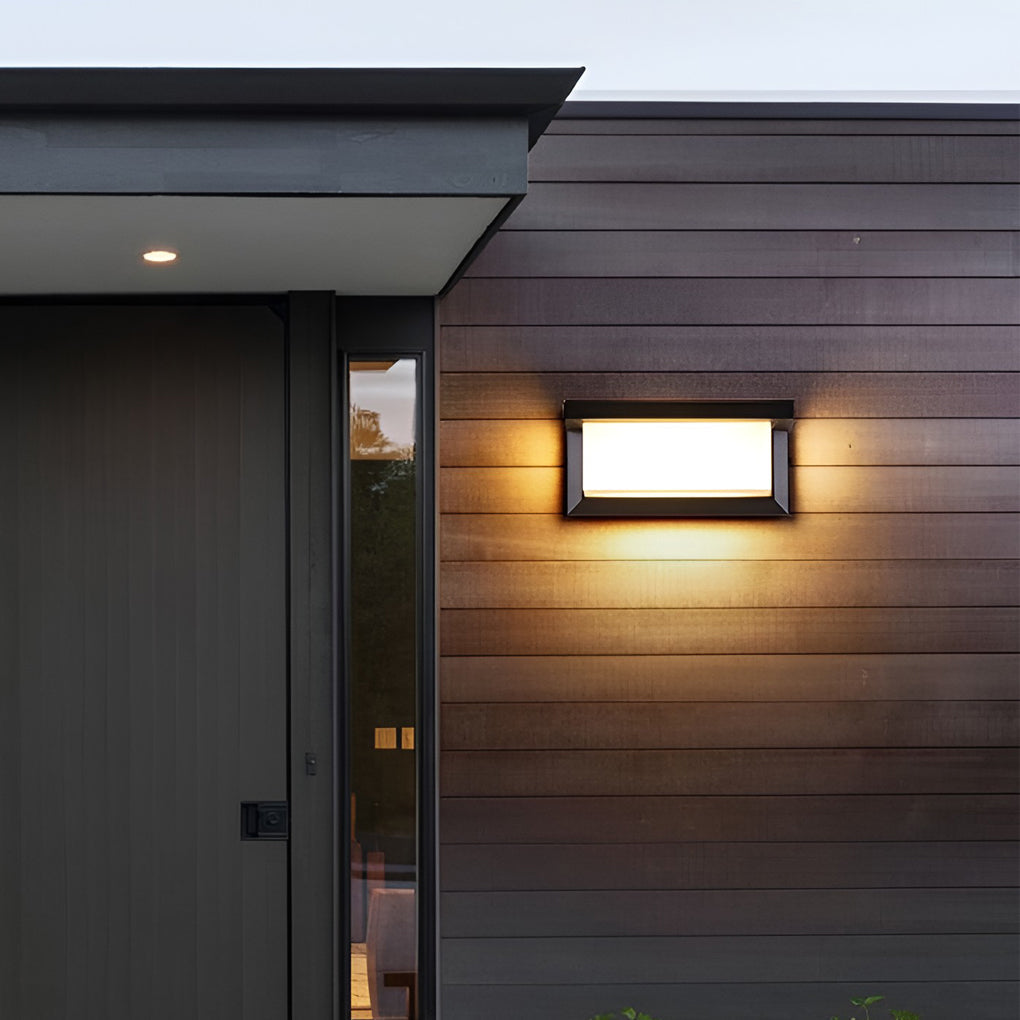Modern Black Rectangle Solar Outdoor Wall Sconce — Die-Cast Aluminum & Acrylic, 18W/30W LED, Light-Control Induction, Weatherproof