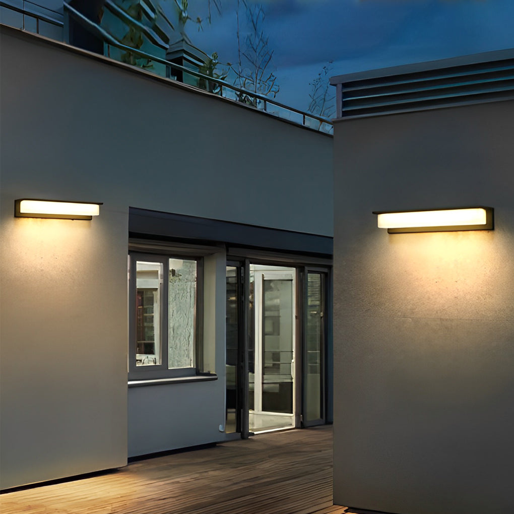 Modern Minimalist Rectangular Solar Wall Sconce — Aluminum, LED, IP54 Weatherproof, Warm White 3000K