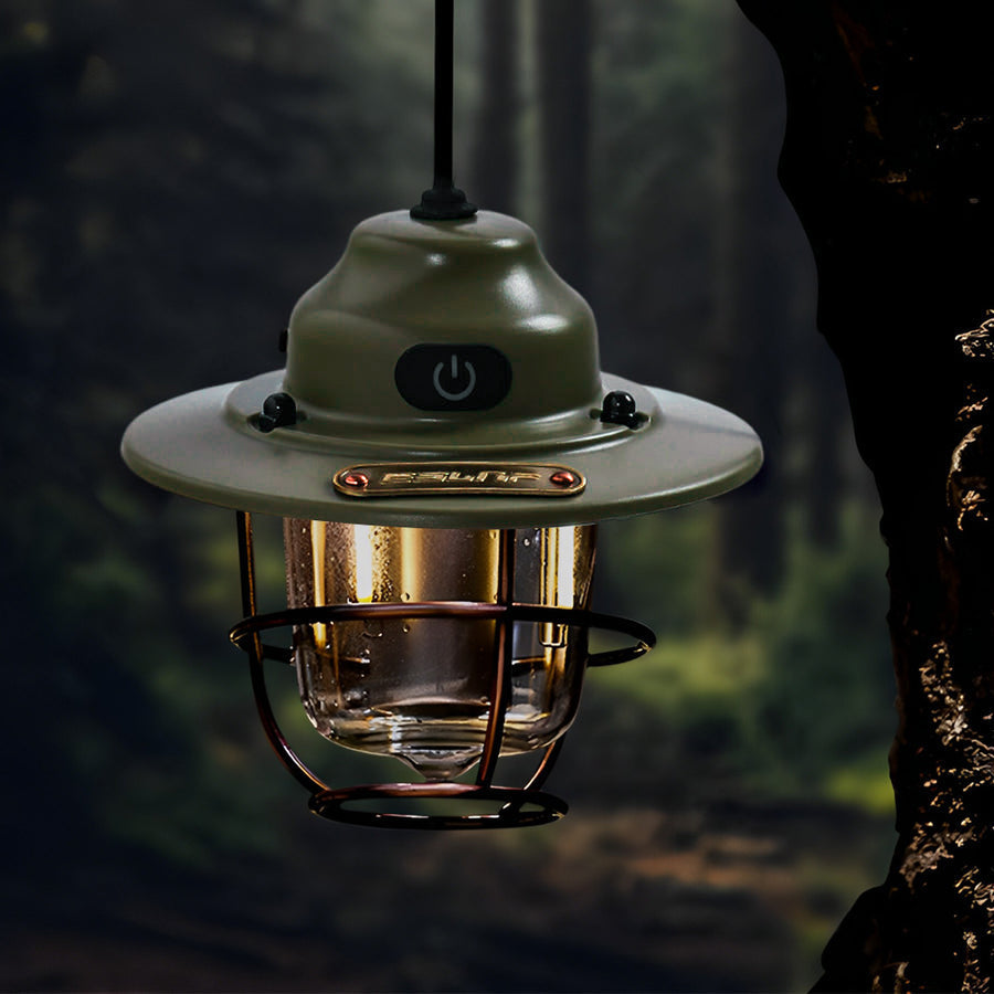 Retro Round LED Camping Lantern — Iron, ABS & PC, USB Rechargeable, 7 Lighting Modes, 2000mAh, Waterproof