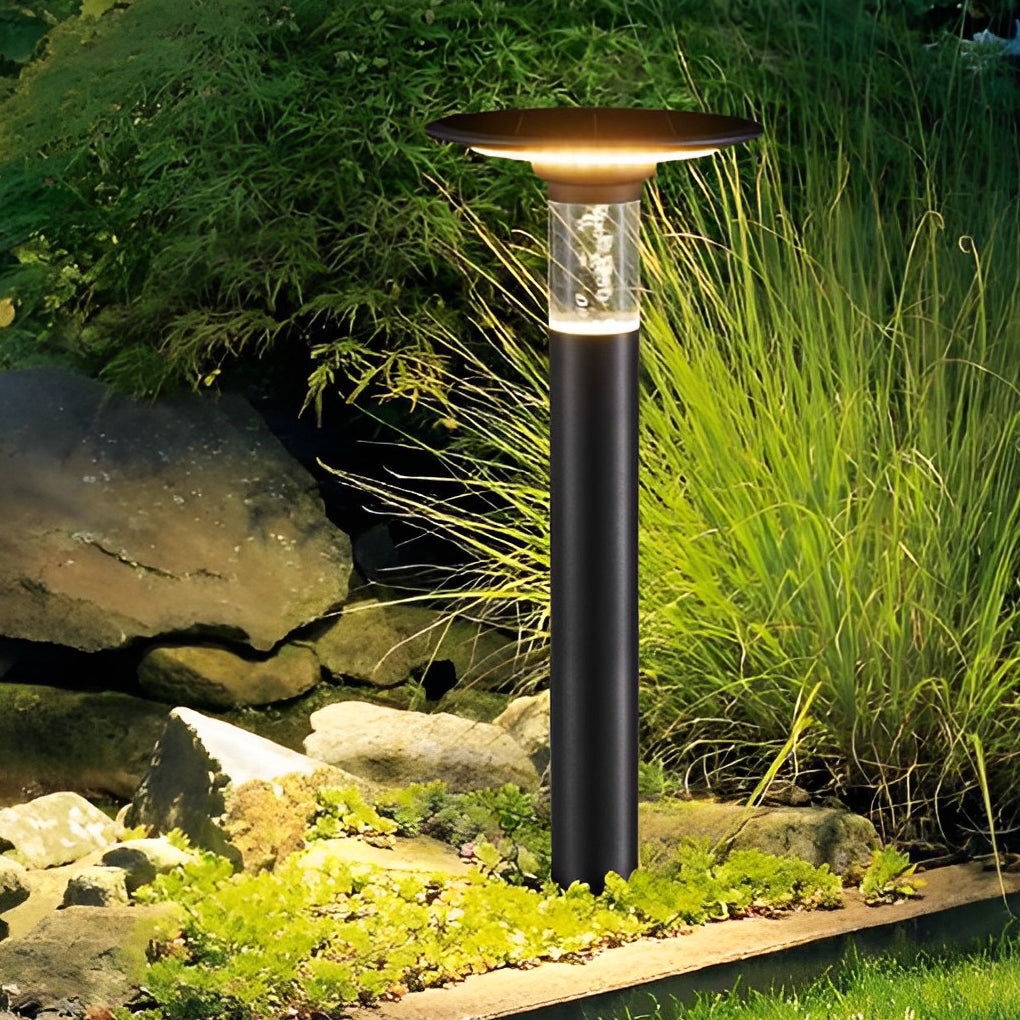 Round-Top Disk Bollard Path Light — Die-Cast Aluminum, Solar LED, Bubble Detail, IP55, 14.2"–29.9" Heights
