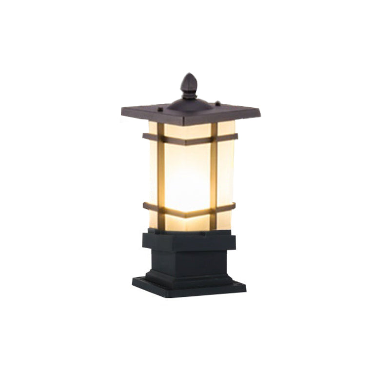 Vintage Geometric Outdoor Bollard Light — Black Aluminum & Glass, 12W LED E27, IP65, Hardwired