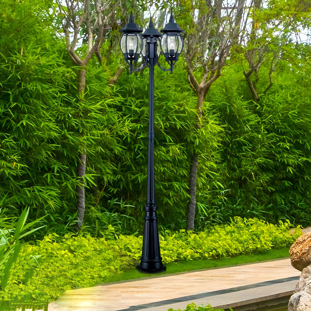 Black Outdoor Post Light — Die-Cast Aluminum and Glass, 3-Light, E27, Waterproof, 3000K Warm White, 23.6" × 118.1"