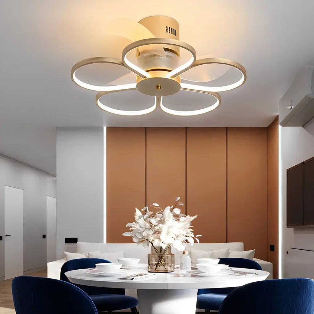 Modern Bladeless Ceiling Fan Lamp with Intelligent Dimmable LED and Silent Operation - Flower Design Luxe