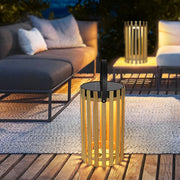 Rustic Modern Solar Portable Lantern — Wood and Aluminum, LED Warm White (3000K), Waterproof, 8" × 12"
