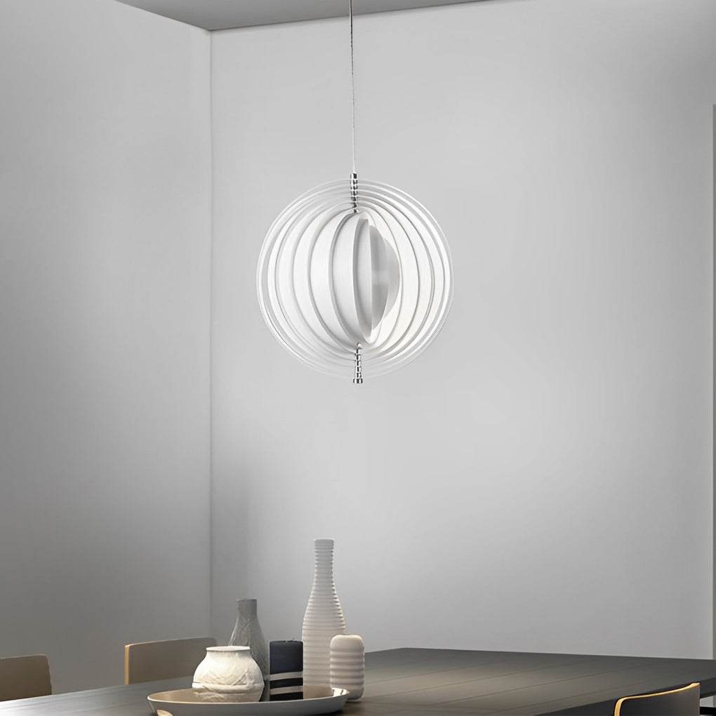 360° Rotatable Circular Pendant Light — Polished Iron, White, E27, 14" Diameter, 47" Adjustable Cord