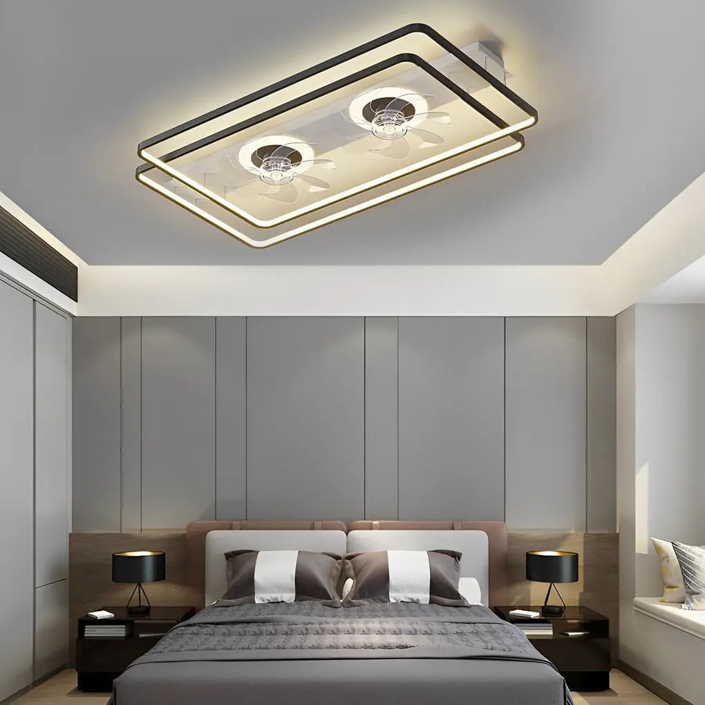 Nordic Bladeless Ceiling Fan Lamp with 2 Fans: Creative Rectangular Design and 3-Step Dimming Luxe