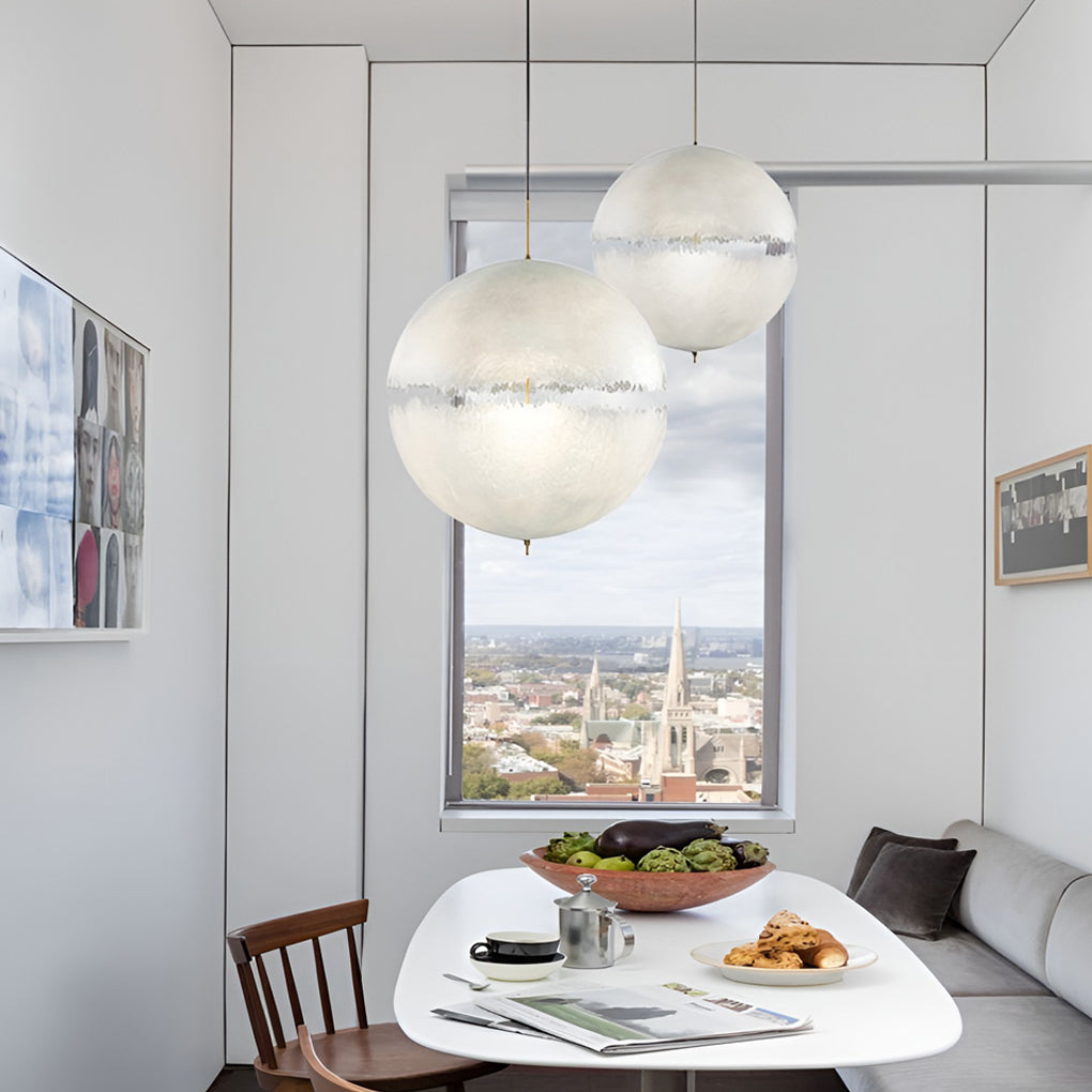 Moon-Shaped Pendant Chandelier — Iron & Resin, White LED, E27, Modern Minimalist, 12"–24" Available