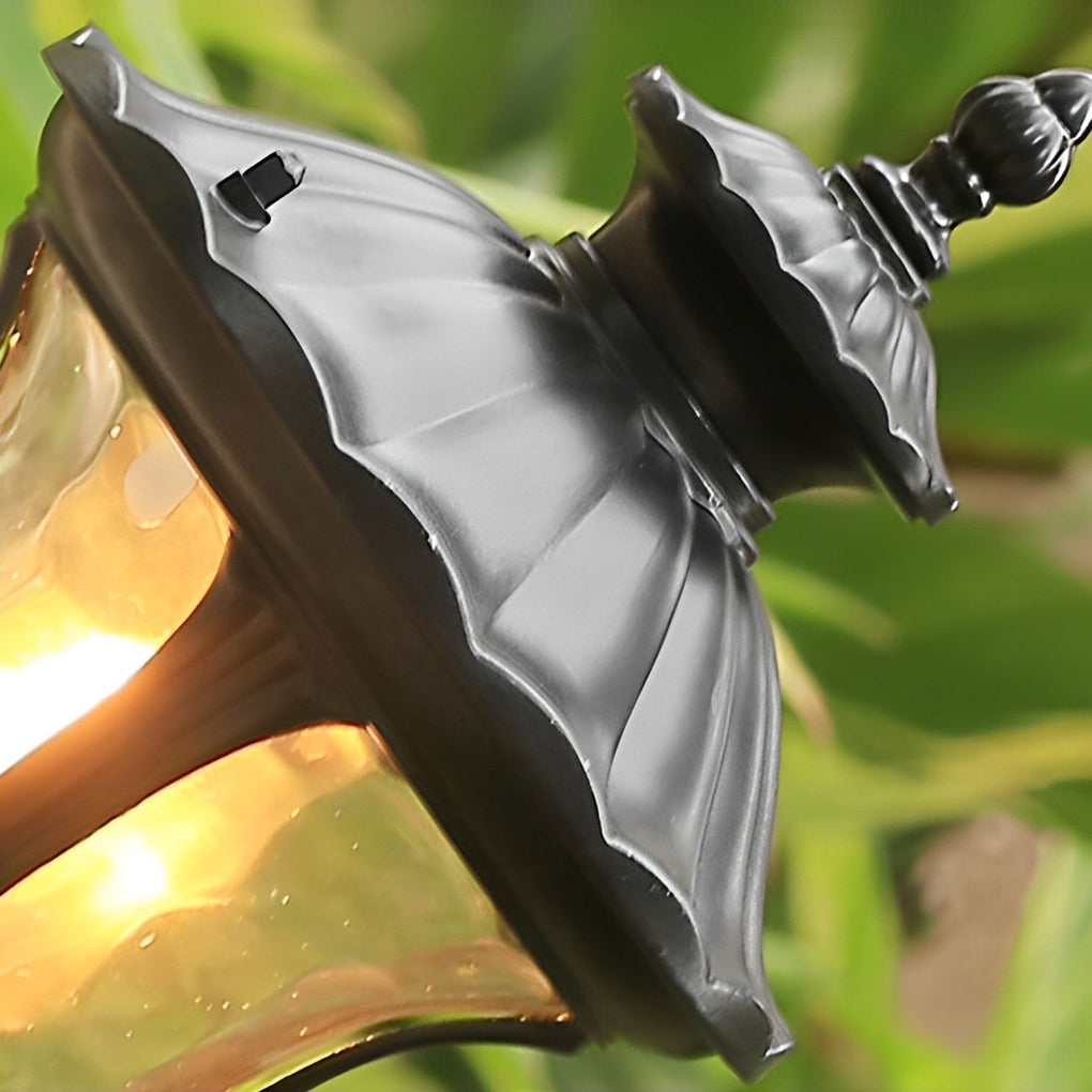Vintage Outdoor Post Light — Die-Cast Aluminum, Black, Water Glass Lens, LED, 7" × 31"