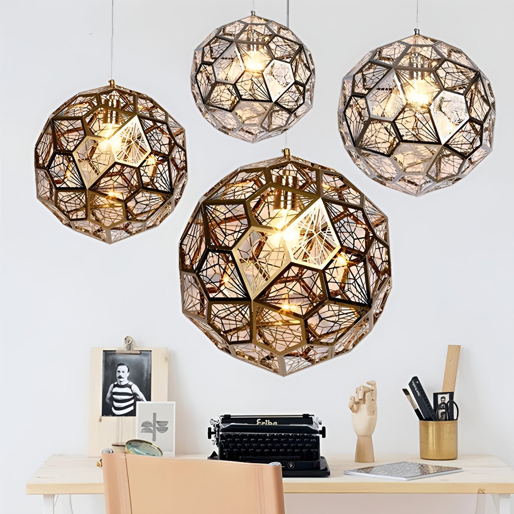 Postmodern Geometric Spherical Pendant — Stainless Steel, E27, Gold / Rose Gold / Silver, 10"–20"