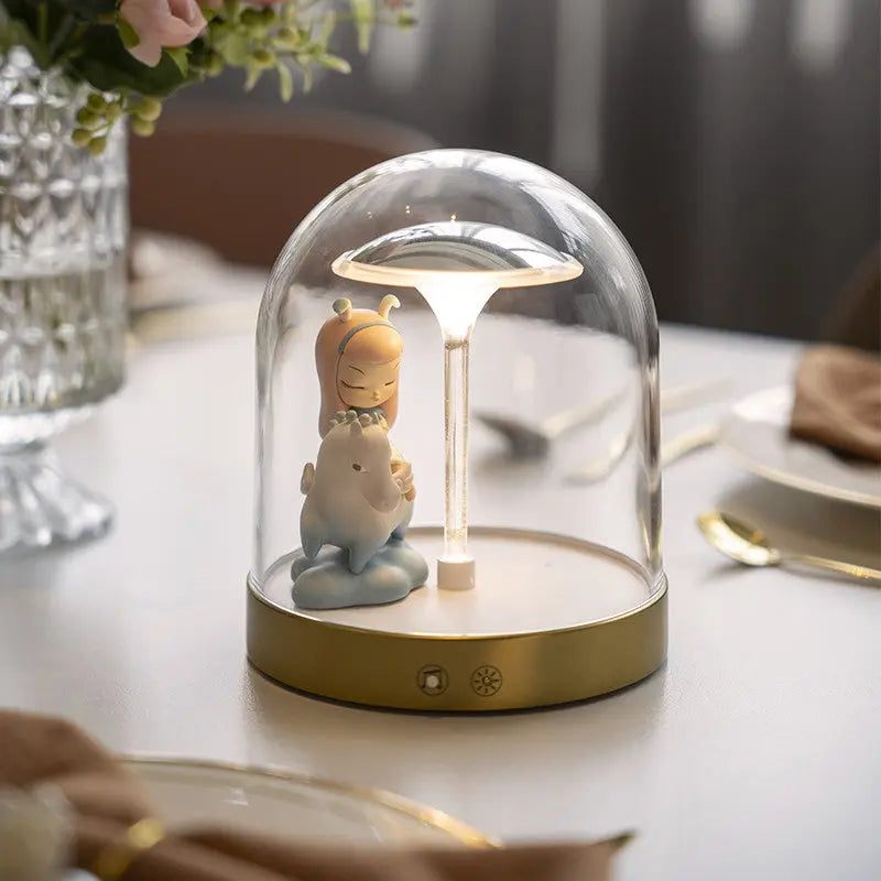 LED Decorative Table Lamp with Fairy Tale Glass Dome for Ambient Lighting Luxe