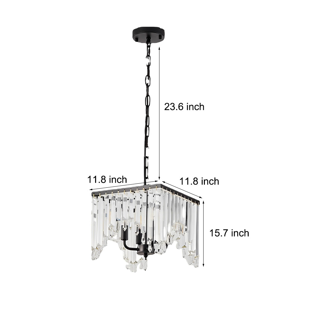 Crystal Strip Chandelier — Black Iron, 4-Light, LED 3000K, Three-Step Dimming, 11.8" × 15.7"
