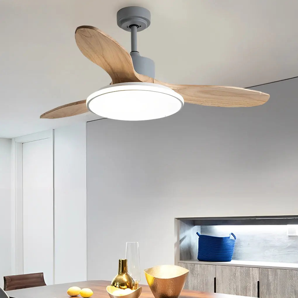 Nordic Ceiling Fan Light with Remote Control - Wood Mute Design and 3-Step Dimming LED Luxe