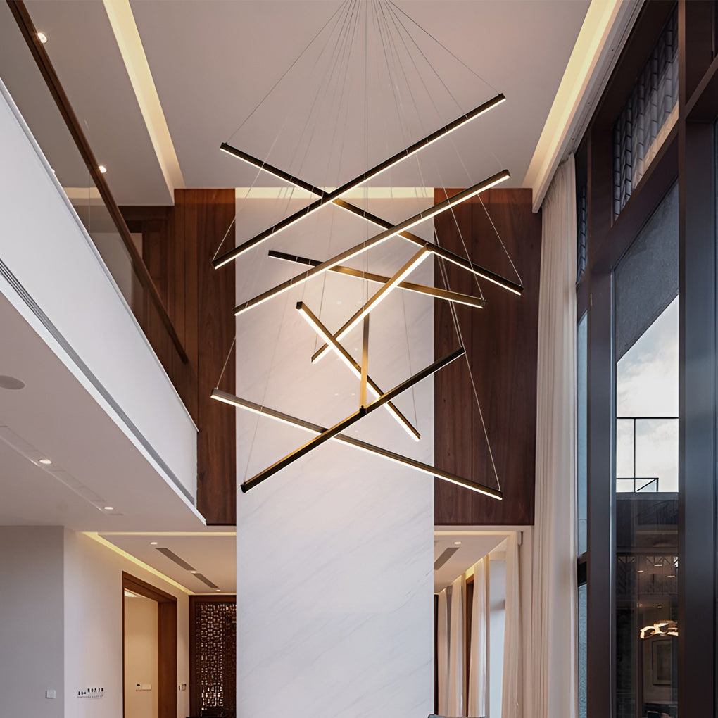 Minimalist Strip LED Chandelier — Black Metal, Stepless Dimming, Remote Control, 3- to 9-Light