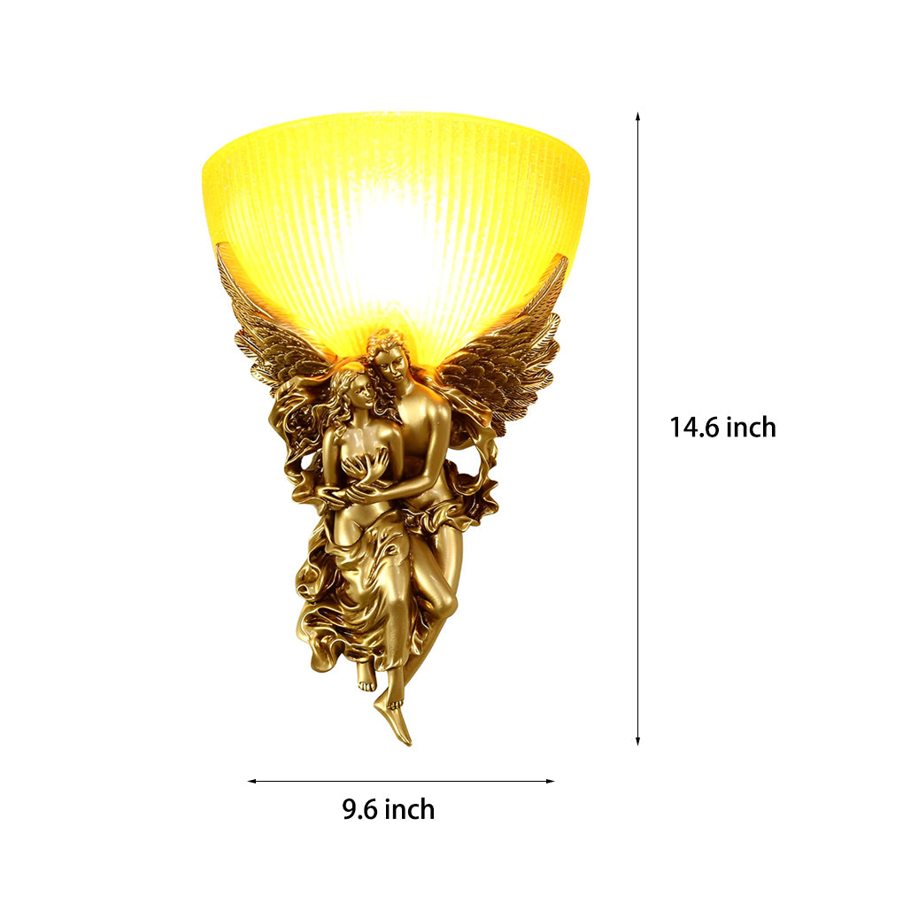 Retro 3D Angel Sculpture Wall Sconce — Resin and Glass, E27, 3000K Warm White, 9.6" × 14.6"