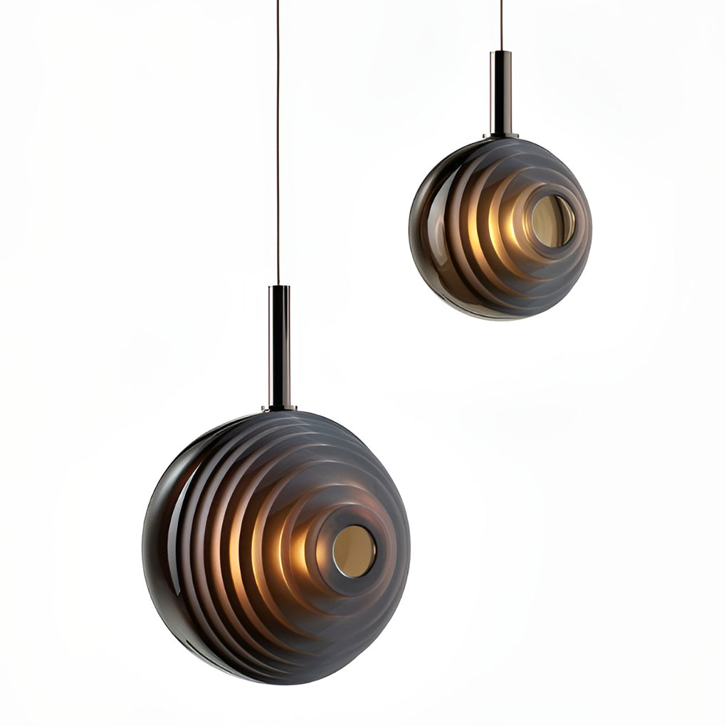 Modern Round Glass Mini Pendant — Iron, Smoke Gray or Transparent, Kitchen Island / Dining