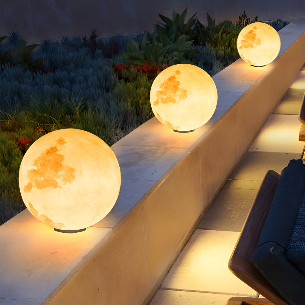 Moon Outdoor Pillar Light — PE Resin, Solar / Hardwired, IP65 Weatherproof, 9.8"–15.7"