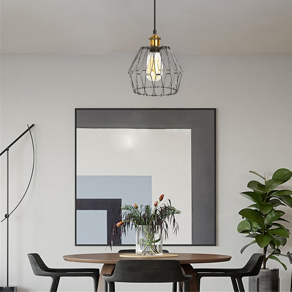 Retro Industrial Iron Cage Chandelier — Black, 3-Light, Adjustable Wire, LED-Ready