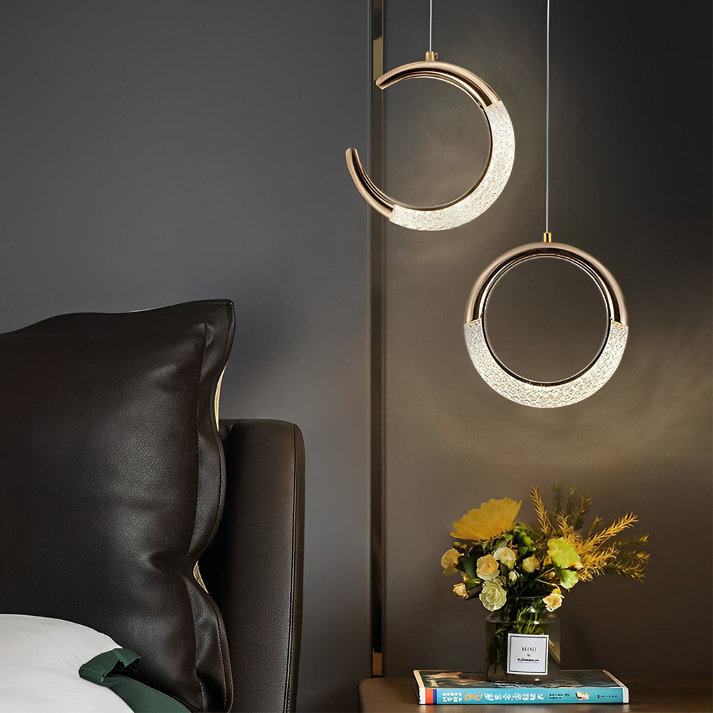 Moon Ring Mini Pendant — Zinc Alloy, Gold Electroplated, LED 7W 3000K, 8" Diameter