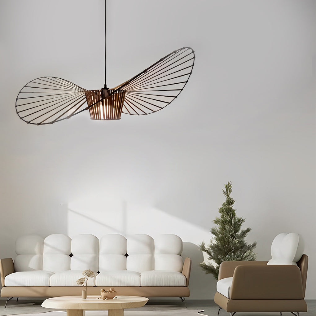 French Hat Fabric Chandelier — Metal Frame, E27, Adjustable, 23.6" or 31.5", Black / Brown / White