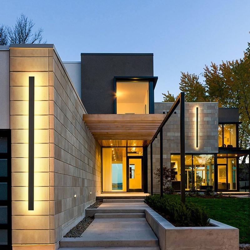 Black Waterproof Long Linear LED Outdoor Wall Lamp - Ideal for Porches