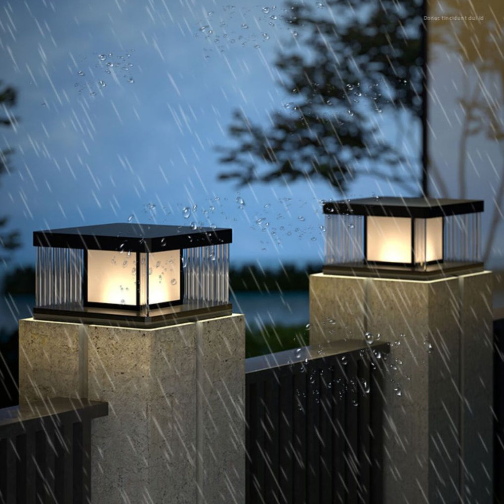 Modern Black Solar Fence Post Light — Stainless Steel, Glass & Acrylic, LED 3000K, IP65 Weatherproof