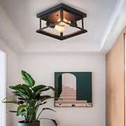 Square Industrial Flush-Mount Ceiling Light — Black Iron, Retro, 11" x 11"