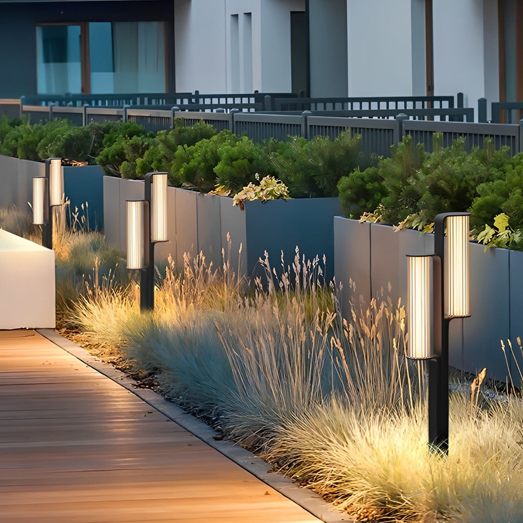 Dual Cylinder Bollard Pathway Light — Black Stainless Steel & Acrylic, LED, IP65, 3000K, 30.9"