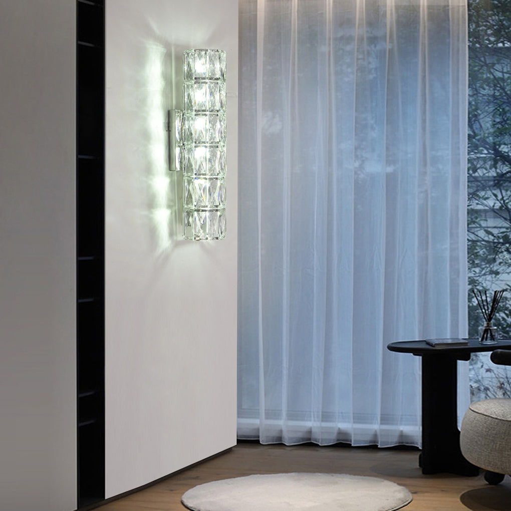 Cylindrical Crystal Wall Sconce — Stainless Steel, G9 Hardwired, Three-Step Dimming, 3-Light / 4-Light / 6-Light