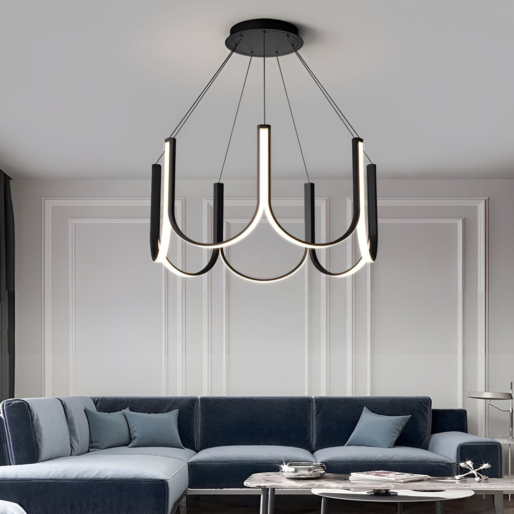 Minimalist Modern Chandelier — Aluminum, 98W LED, 3-Step Dimming (3000K/4500K/6000K), 24" Diameter