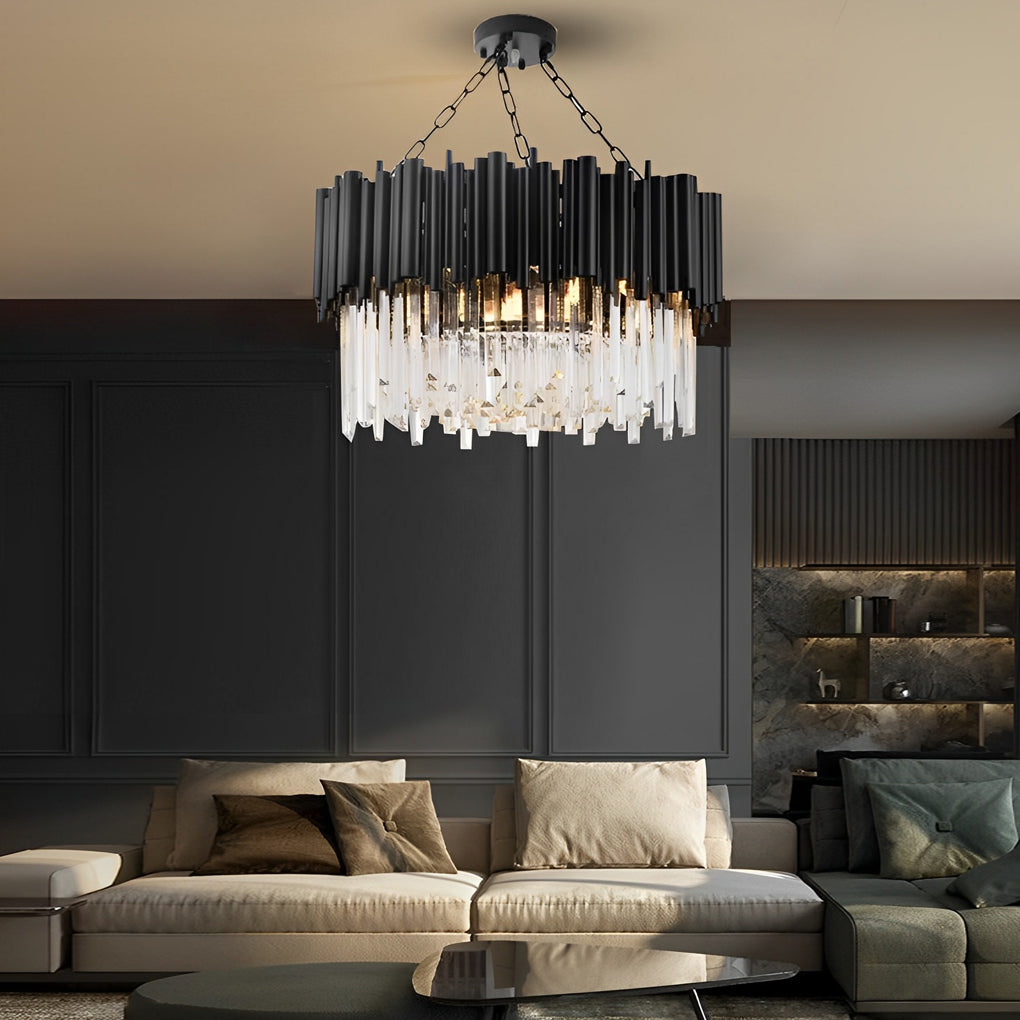 Circular Crystal Chandelier — Black Metal, Postmodern, LED 3000K, 24" or 31"