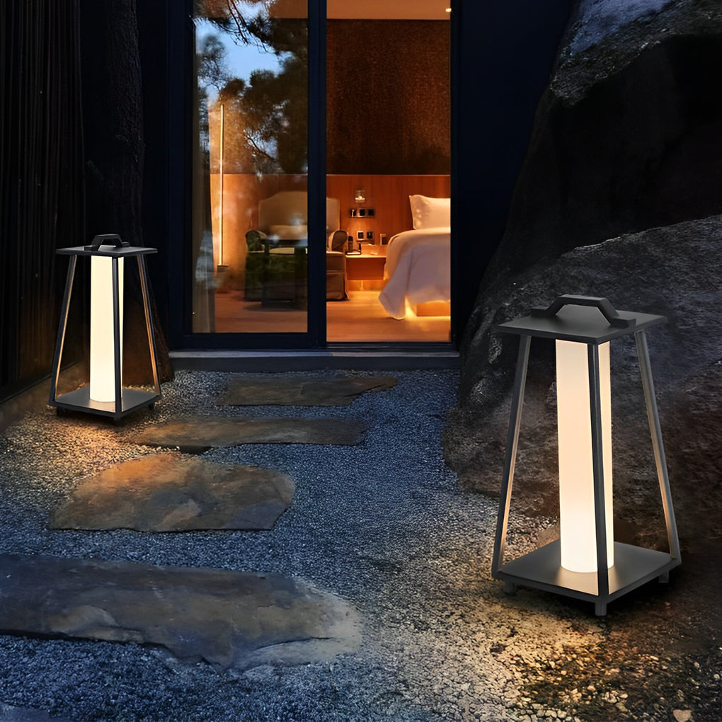 Modern Retro Portable Outdoor Floor Lantern — Galvanized Steel & Acrylic, Black, LED 12W 3000K, IP Weatherproof, 8"×18"