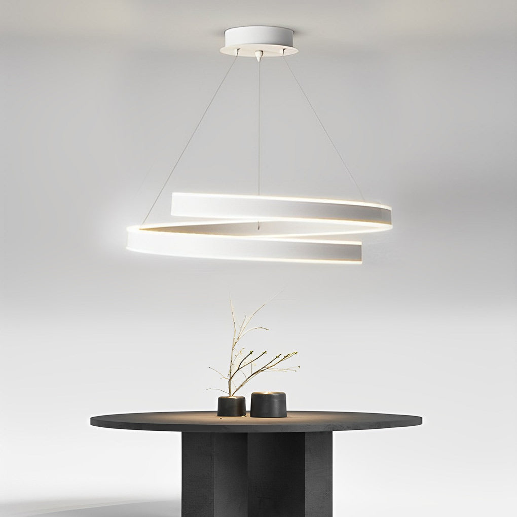 Rotating Ring Modern Chandelier — White Iron & Aluminum, LED, Three-Step Dimming, Remote Control, 20"