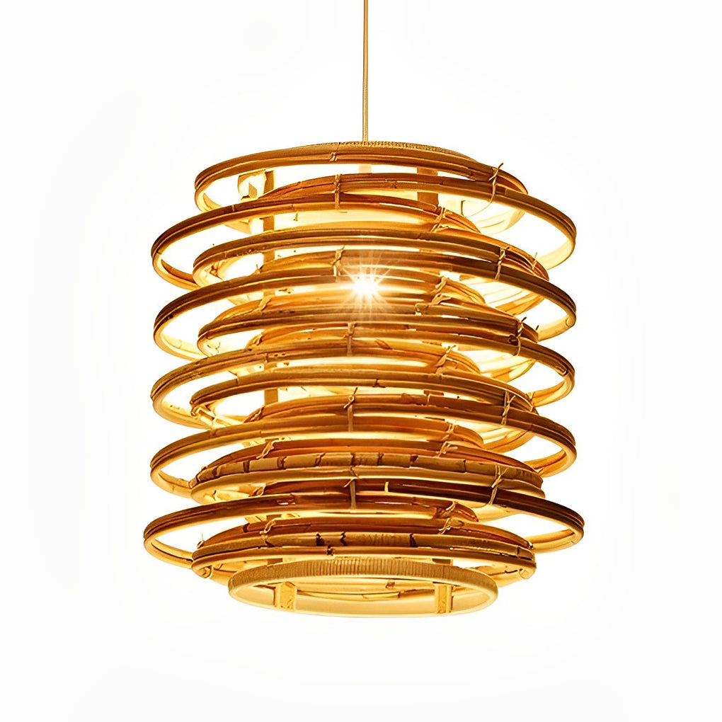 16" Round Bamboo Ring Pendant Light — Farmhouse, Hardwired, E26/E27, 16W–20W