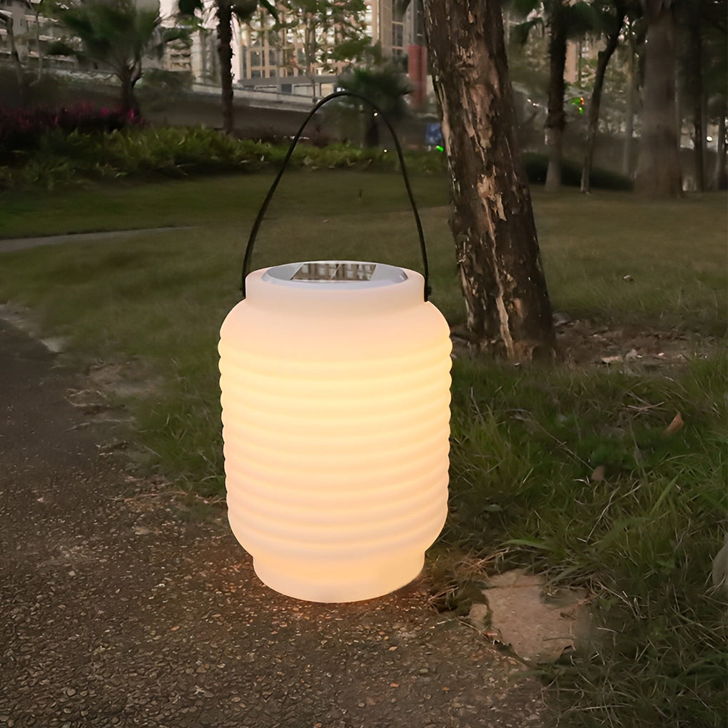 Cylinder Solar LED Portable Lantern — PE, White, IP65 Weatherproof, Remote Control, 12–18 Hr Runtime