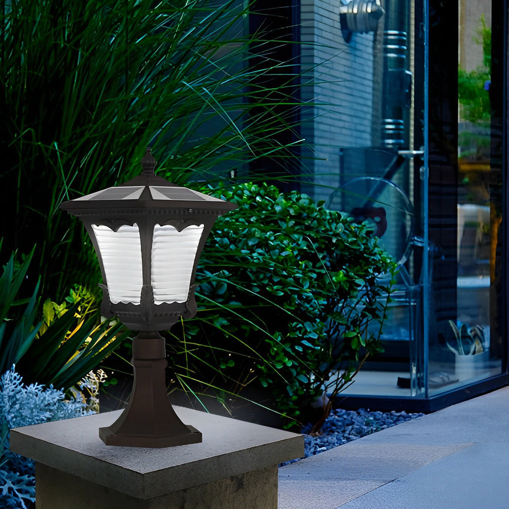 Ornate Vintage Solar LED Post Light — Coffee Gold Aluminum & Glass, Dusk-to-Dawn, IP55, 20" or 31"