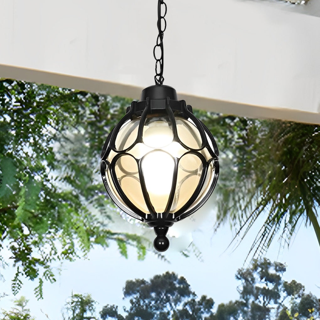 Glass Ball Outdoor Hanging Light — Die-Cast Aluminum, LED, Waterproof, Black or Bronze