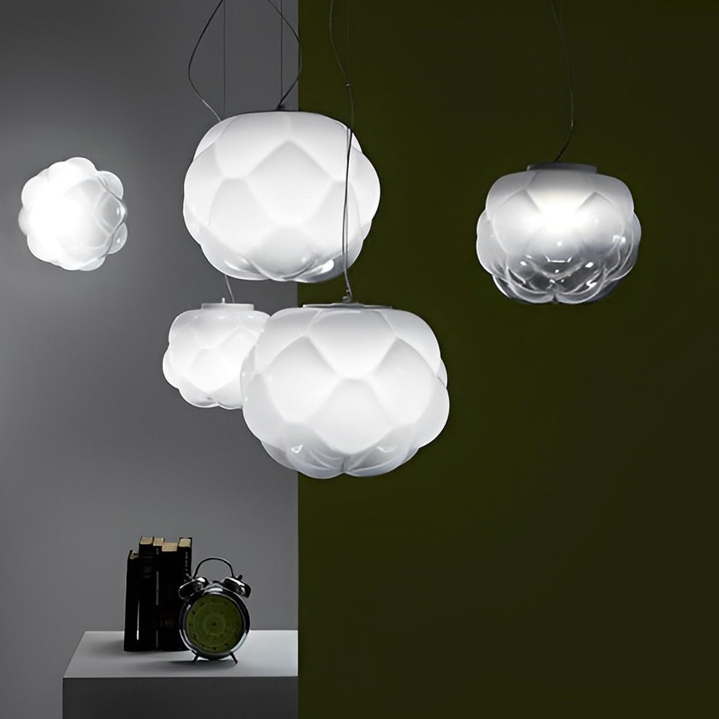 Cloud-Shaped Glass Pendant Light — Modern Minimalist, White, 3000K Warm White, 10" Diameter